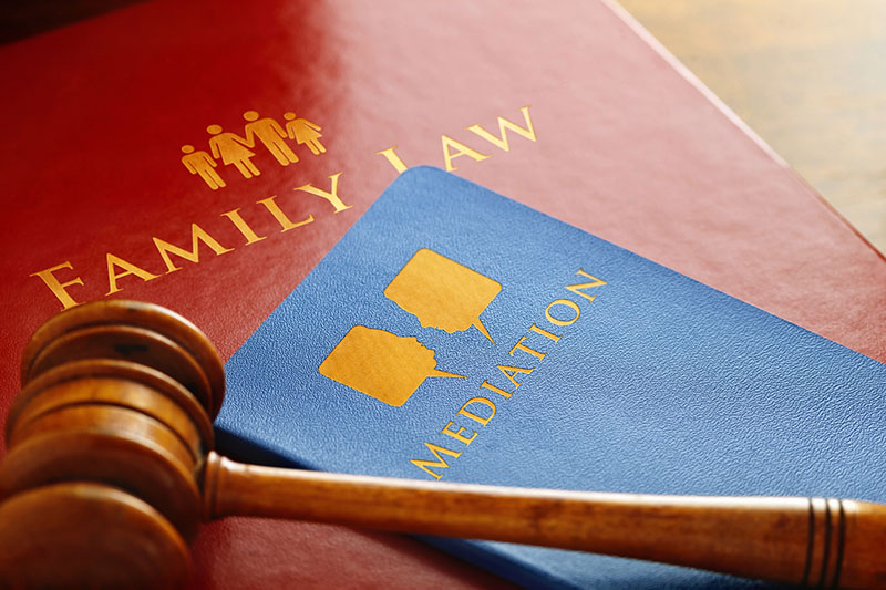 Photo of a mediation booklet with a family law booklet and gavel